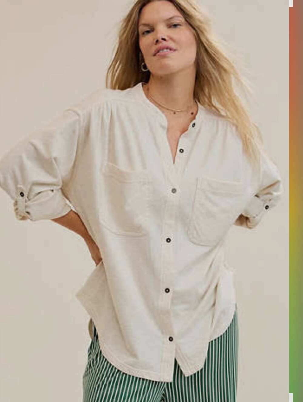 aerie Cream-Bone Button Front Shirt Jacket New With Tag Large